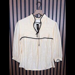 Leoffler Randall Blouse 4 Womens Ivory 100% Silk Poplin Popover Long Sleeve Top